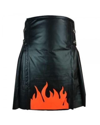black leather flame kilt