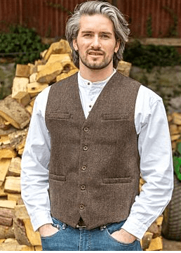 Wool Waistcoat Brown Herringbone