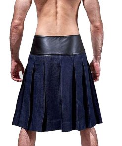Fashion Denim Leather Kilt