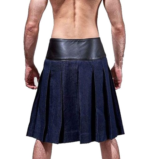 Fashion Denim Leather Kilt